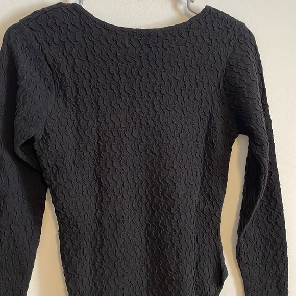 90s Long Sleeve Bodysuit Black Large Textured Swirl Alt Goth Minimal Stretch Y2K - Picture 12 of 15